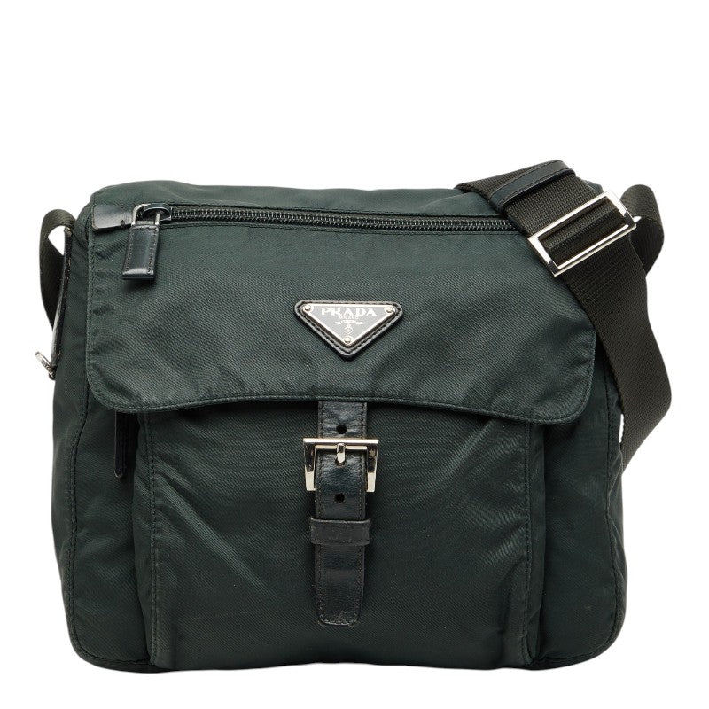 プラダ 三角ロゴプレート 斜め掛け ショルダーバッグ BT8994 グリーン ナイロン レザー メンズ PRADA 【中古】