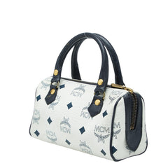 エム シー エム ヴィセトス ミニボストン ハンドバッグ ショルダーバッグ 2WAY ネイビー ホワイト レザー レディース MCM 【中古】
