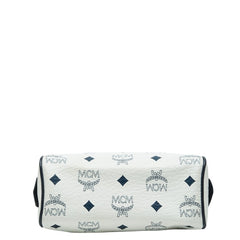 エム シー エム ヴィセトス ミニボストン ハンドバッグ ショルダーバッグ 2WAY ネイビー ホワイト レザー レディース MCM 【中古】