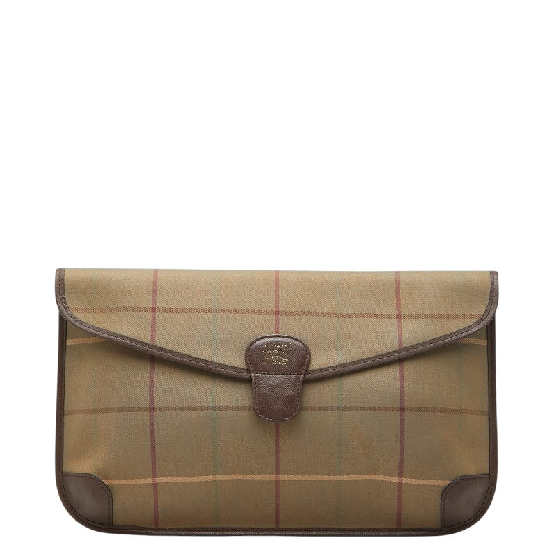 バーバリー チェック クラッチバッグ セカンドバッグ カーキ マルチカラー キャンバス レザー レディース BURBERRY 【中古】