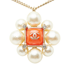 シャネル ココマーク ラインストーン ネックレス ゴールド オレンジ メッキ フェイクパール レディース CHANEL 【中古】