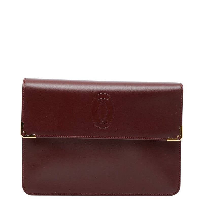 カルティエ マストライン クラッチバッグ セカンドバッグ ワインレッド ボルドー レザー レディース CARTIER 【中古】