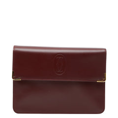 カルティエ マストライン クラッチバッグ セカンドバッグ ワインレッド ボルドー レザー レディース CARTIER 【中古】