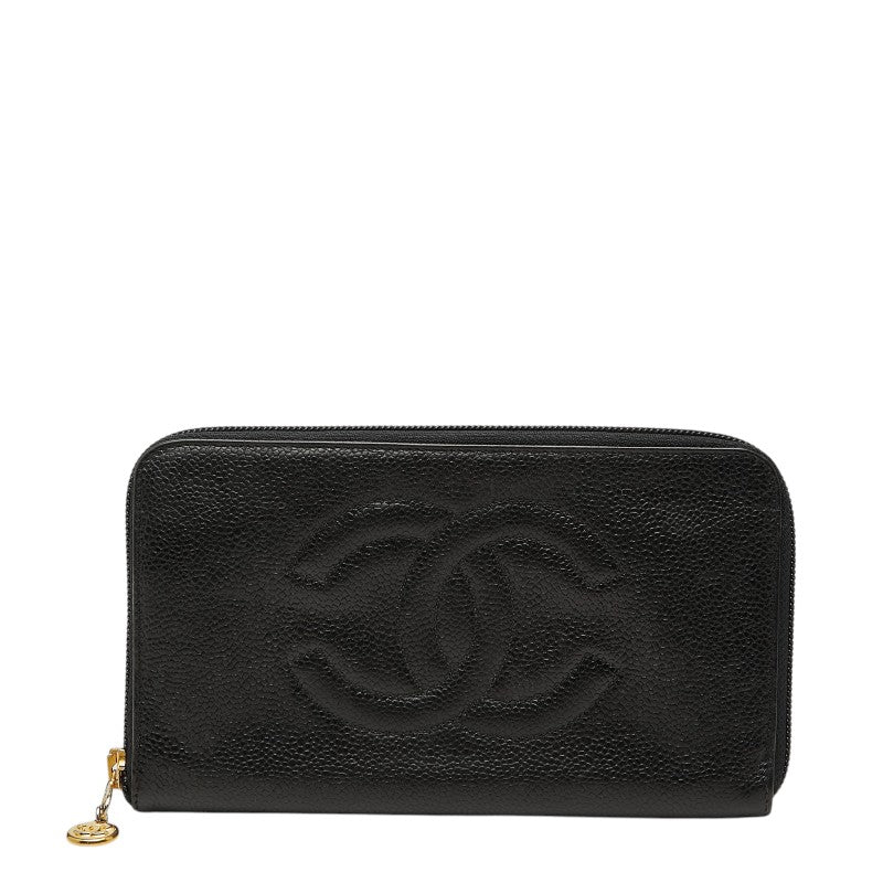 シャネル ココマーク 長財布 ブラック キャビアスキン レディース CHANEL 【中古】