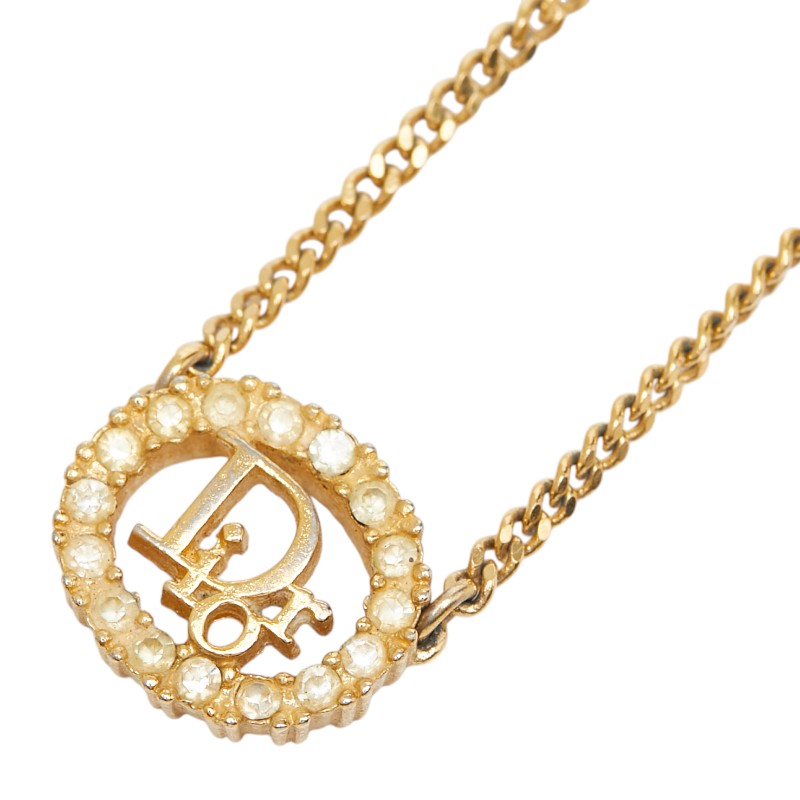 ディオール ロゴ ネックレス ゴールド メッキ ラインストーン レディース Dior 【中古】