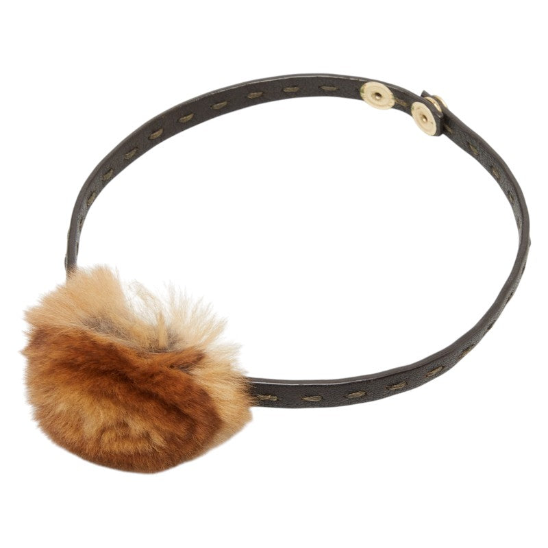 フェンディ チョーカー ネックレス ブラウン レザー ファー レディース FENDI 【中古】