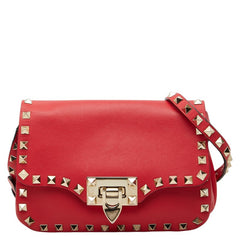 ヴァレンティノ ロックスタッズ 斜め掛け ショルダーバッグ レッド ゴールド レザー レディース VALENTINO 【中古】