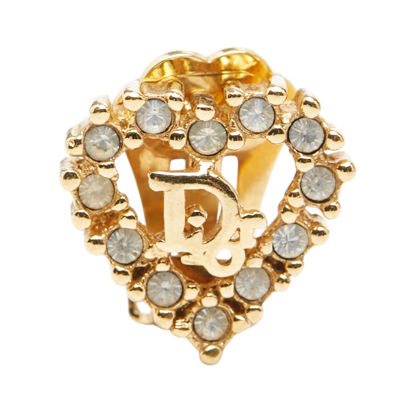 ディオール ロゴ ハート モチーフ イヤリング ゴールド メッキ ラインストーン レディース Dior 【中古】