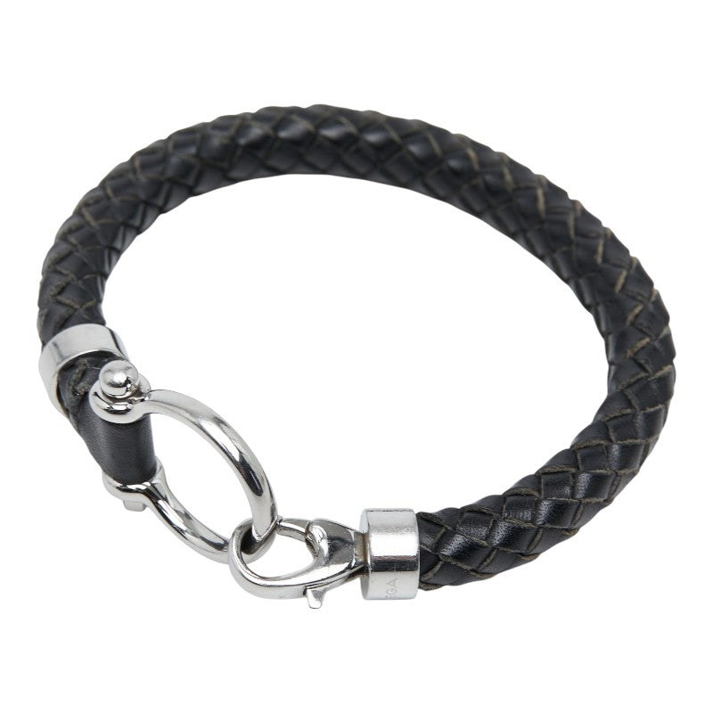 オメガ アクア セイリング 編み込み ブレスレット ブラック シルバー レザー メンズ OMEGA 【中古】