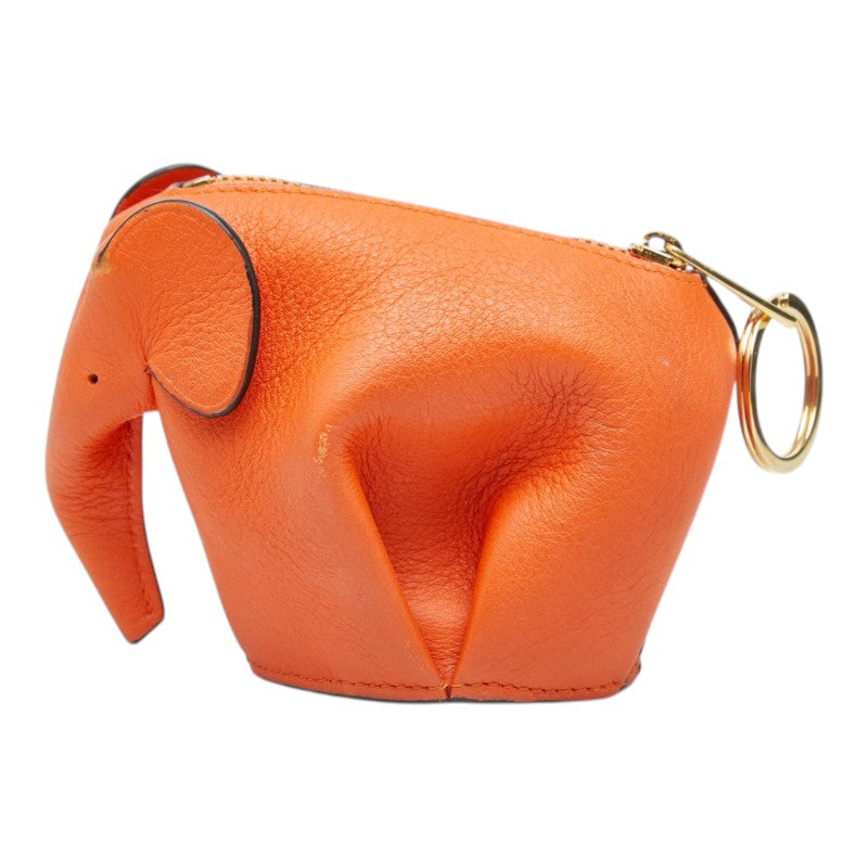 ロエベ ゾウモチーフ エレファント チャーム キーホルダー コインケース 小銭入れ オレンジ レザー レディース LOEWE 【中古】