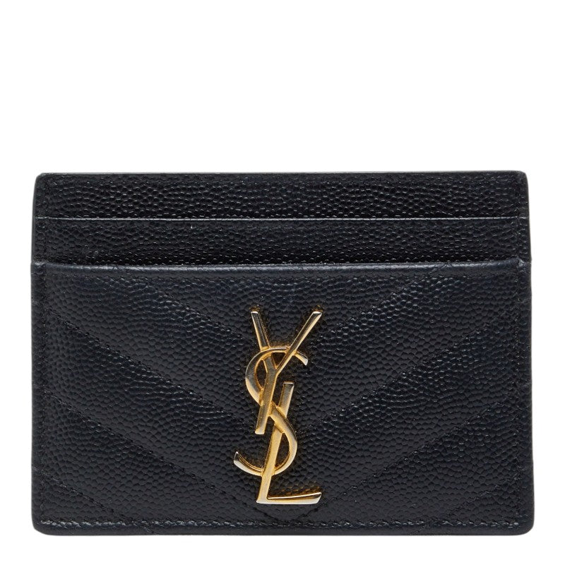 サンローラン YSLロゴ モノグラム カードケース パスケース 423291 BOW01 1000 ブラック レザー レディース SAINT LAURENT 【中古】