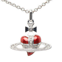 ヴィヴィアンウエストウッド オーブ ラインストーン ネックレス シルバー レッド メタル エナメル レディース Vivienne Westwood 【中古】