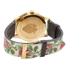 グッチ Gタイムレス フラワー 腕時計 126.4 クオーツ ベージュ文字盤 ステンレススチール レザー メンズ GUCCI 【中古】