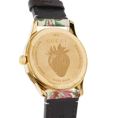 グッチ Gタイムレス フラワー 腕時計 126.4 クオーツ ベージュ文字盤 ステンレススチール レザー メンズ GUCCI 【中古】