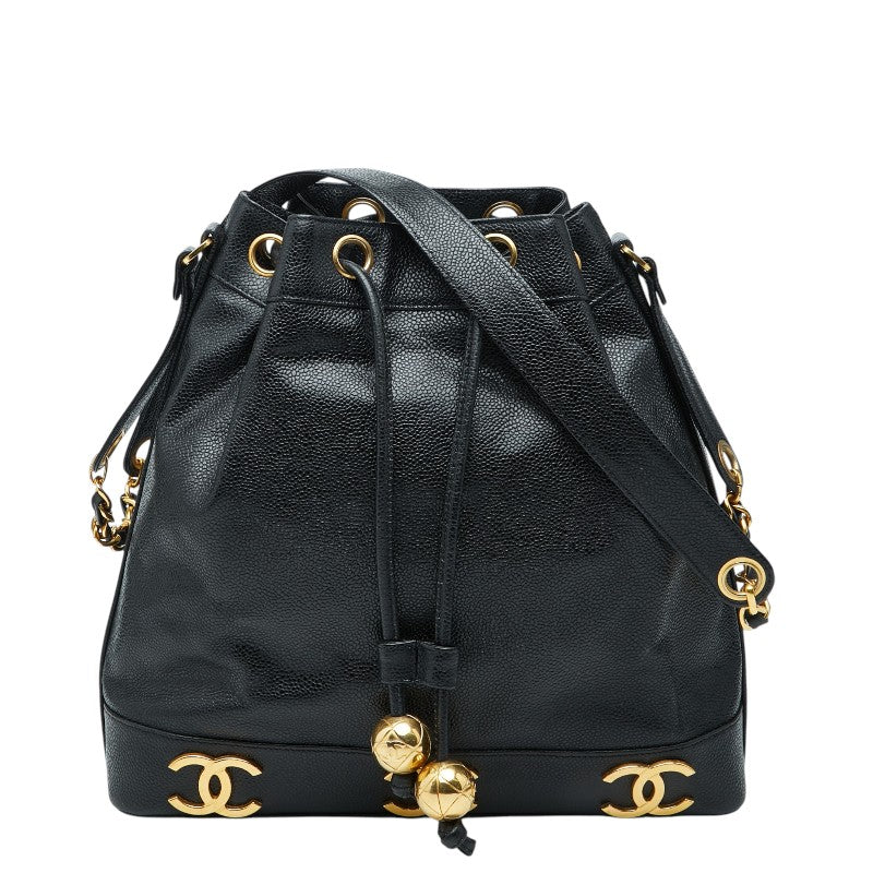 シャネル トリプルココマーク ショルダーバッグ ブラック キャビアスキン レディース CHANEL 【中古】