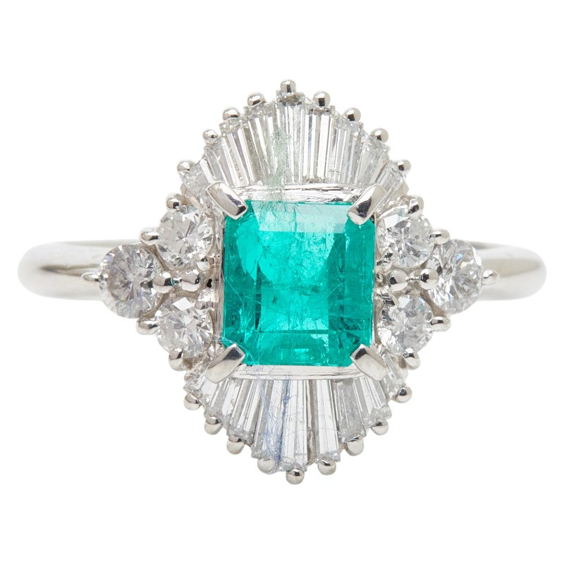 Pt900 プラチナ エメラルド1.05ct ダイヤ0.77ct リング 指輪 レディース 12.5号 【中古】