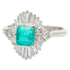 Pt900 プラチナ エメラルド1.05ct ダイヤ0.77ct リング 指輪 レディース 12.5号 【中古】