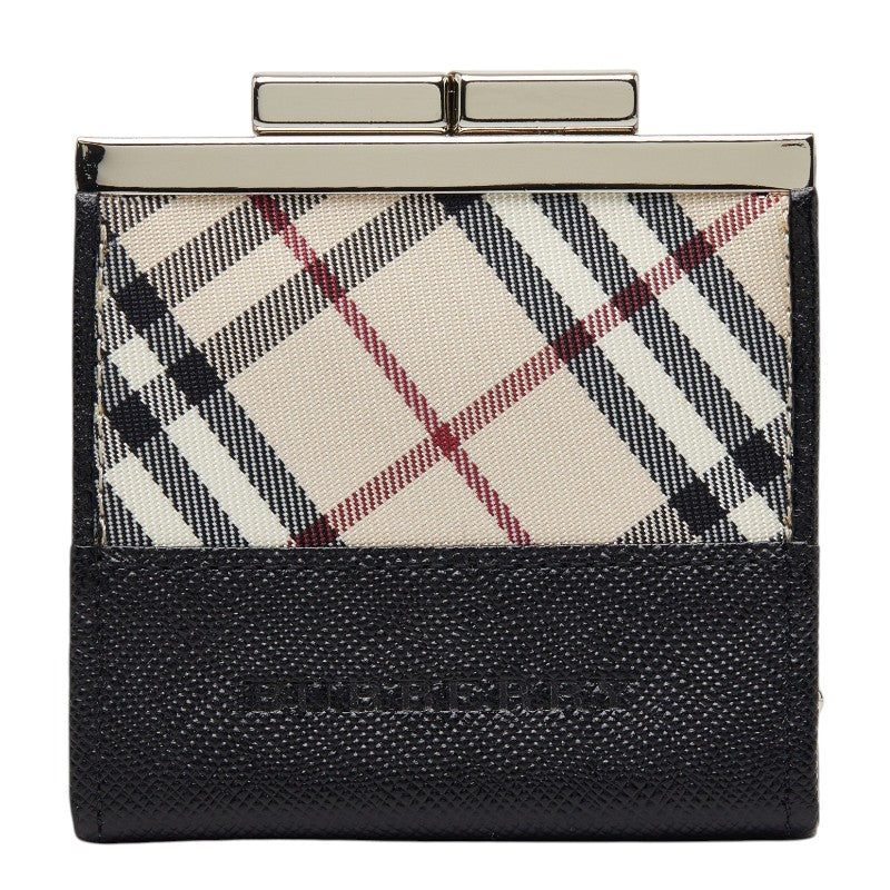 バーバリー ノバチェック コインケース がま口財布 ベージュ マルチカラー キャンバス レザー レディース BURBERRY 【中古】