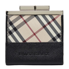 バーバリー ノバチェック コインケース がま口財布 ベージュ マルチカラー キャンバス レザー レディース BURBERRY 【中古】