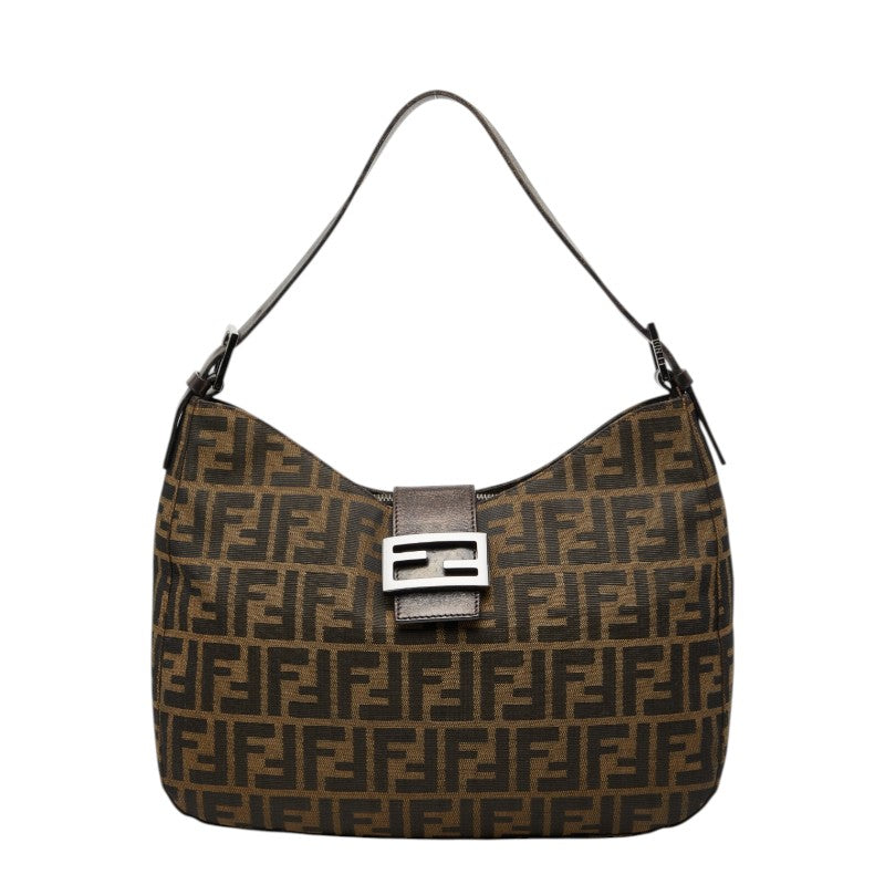 フェンディ ズッカ マンマバケット ショルダーバッグ ブラウン キャンバス レザー レディース FENDI 【中古】