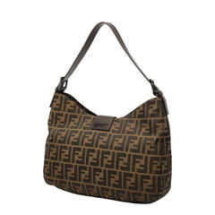 フェンディ ズッカ マンマバケット ショルダーバッグ ブラウン キャンバス レザー レディース FENDI 【中古】