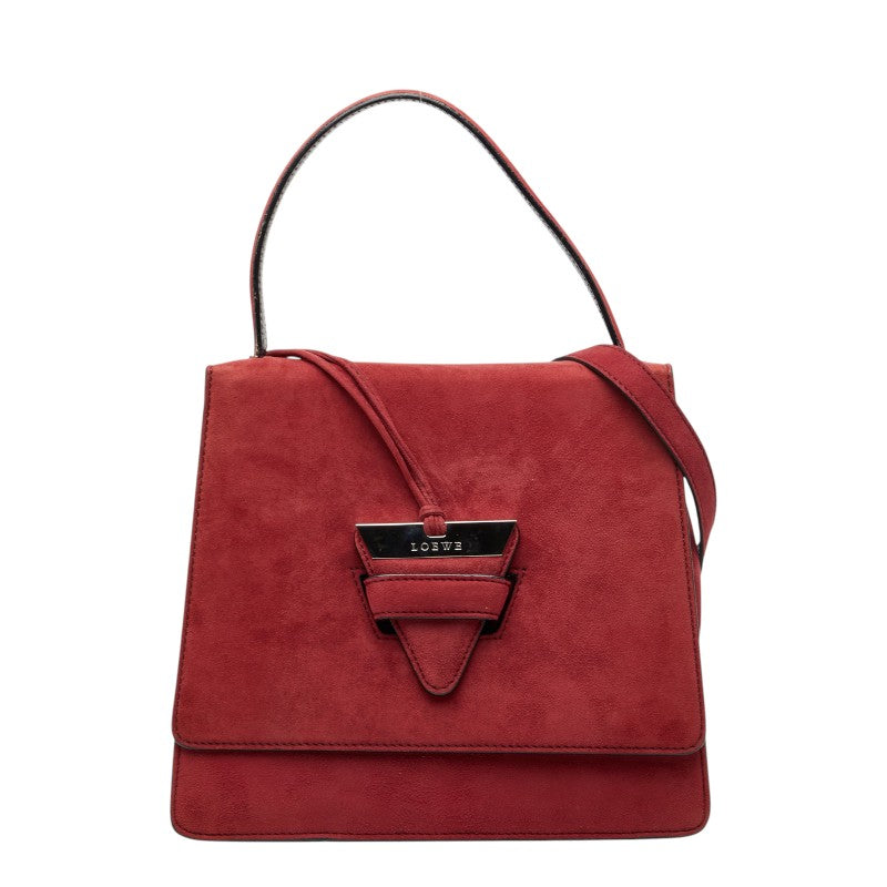 ロエベ バルセロナ ハンドバッグ ショルダーバッグ 2WAY レッド スウェード レディース LOEWE 【中古】