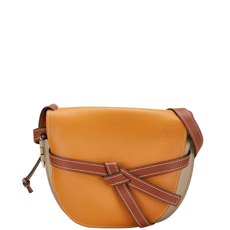 ロエベ アナグラム ゲート 斜め掛け ショルダーバッグ ブラウン グレージュ レザー レディース LOEWE 【中古】