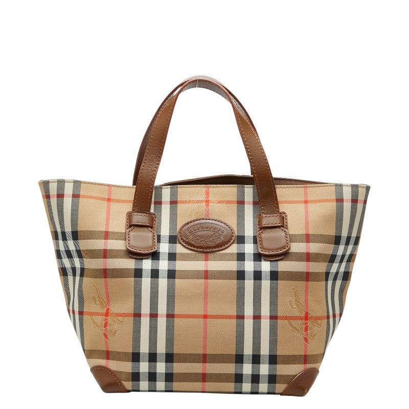 バーバリー ノバチェック シャドーホース ハンドバッグ トートバッグ ブラウン ベージュ キャンバス レザー レディース BURBERRY 【中古】