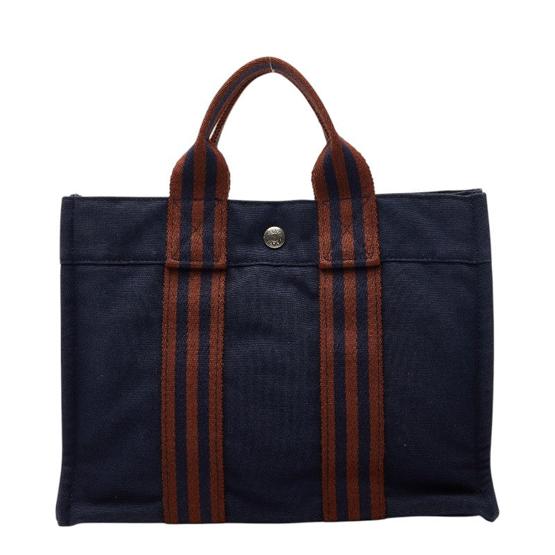 エルメス フールトゥPM ハンドバッグ ネイビー ブラウン キャンバス レディース HERMES 【中古】