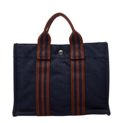 エルメス フールトゥPM ハンドバッグ ネイビー ブラウン キャンバス レディース HERMES 【中古】