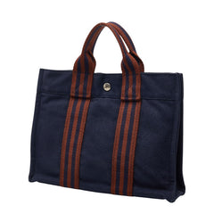 エルメス フールトゥPM ハンドバッグ ネイビー ブラウン キャンバス レディース HERMES 【中古】