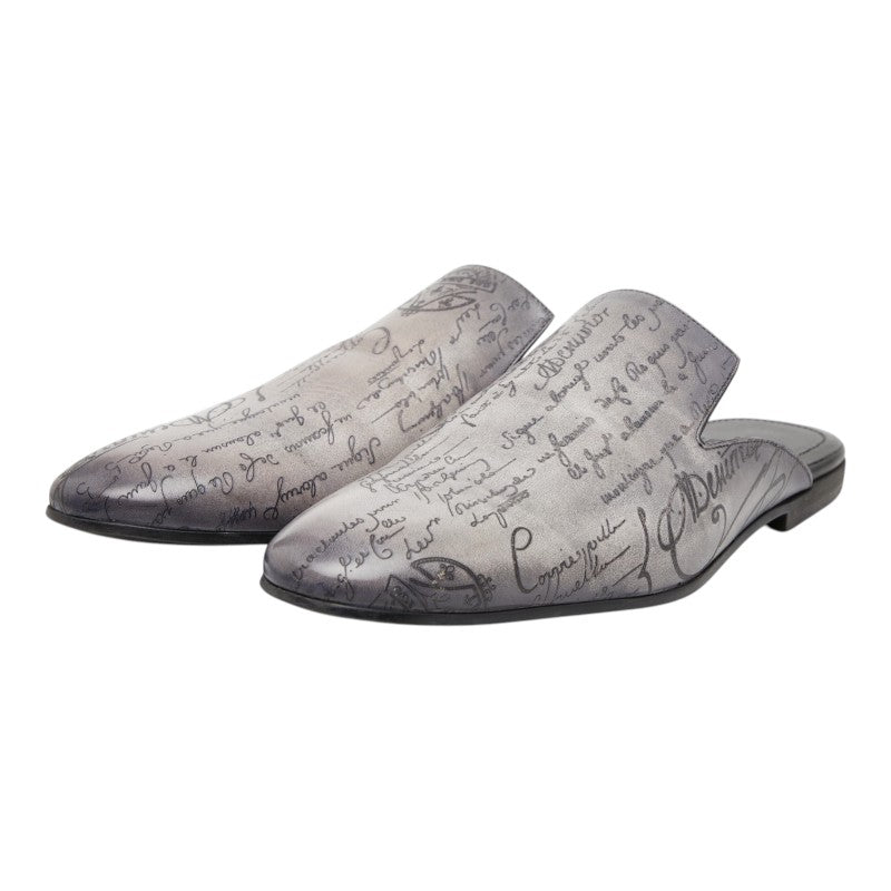 ベルルッティ カリグラフィー パティーヌ サイラス ミュール スリッポン 10 1/2 グレー レザー メンズ Berluti 【中古】