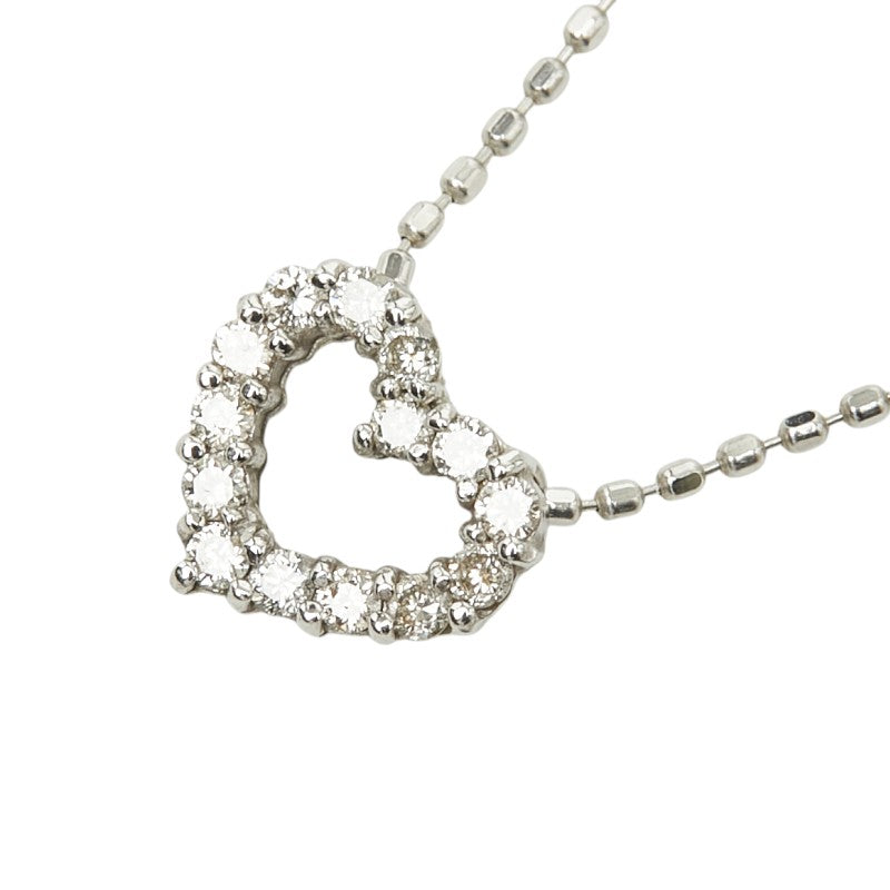 K18WG ホワイトゴールド ダイヤ0.15ct ハート モチーフ ネックレス レディース 【中古】