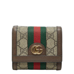 グッチ GGスプリーム シェリーライン オフィディア 二つ折り財布 コンパクトウォレット 598662 ブラウン PVC レザー レディース GUCCI 【中古】