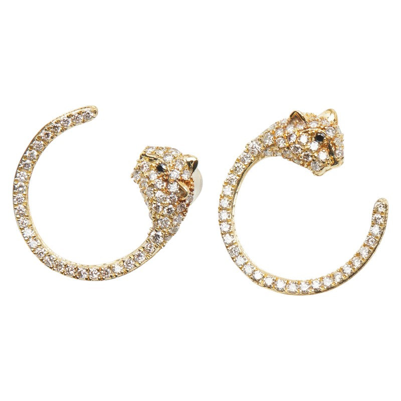 K18YG イエローゴールド ダイヤ1.00ct パンサーモチーフ スタッドピアス ピアス レディース 【中古】