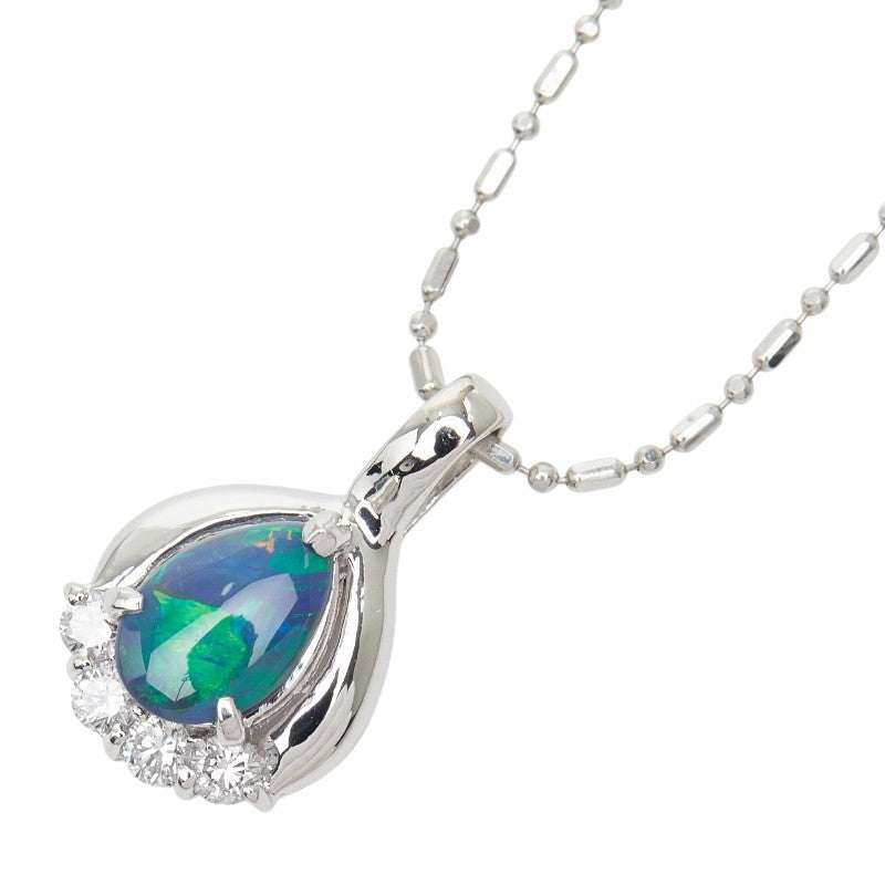 Pt900 プラチナ Pt850 プラチナ ブラックオパール0.65ct ダイヤ0.18ct しずく型モチーフ ペンダント ネックレス レディース 【中古】