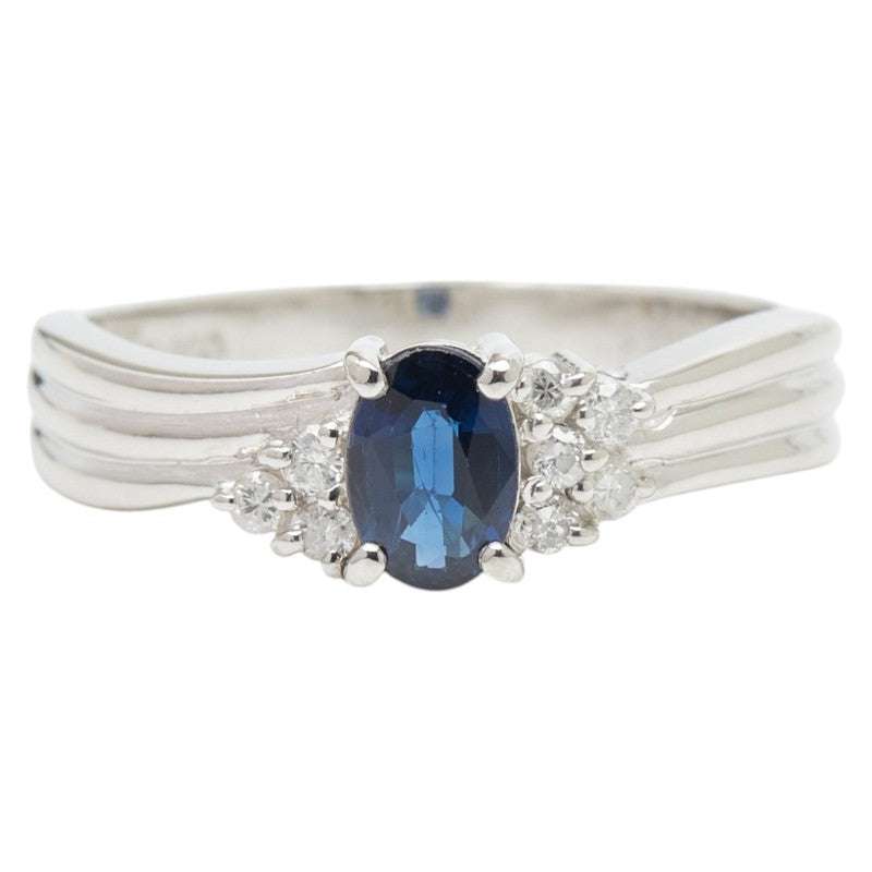 Pt850 プラチナ サファイア0.52ct ダイヤ0.11ct リング 指輪 レディース 13号 【中古】