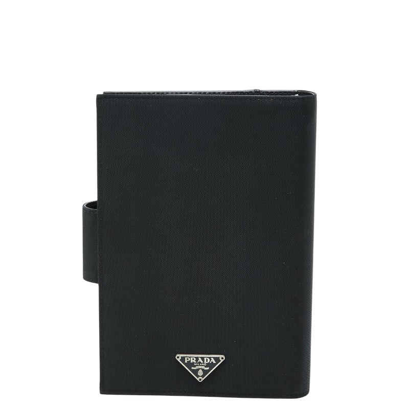 プラダ 三角ロゴプレート - 手帳カバー システム手帳 ブラック ナイロン レザー レディース PRADA 【中古】