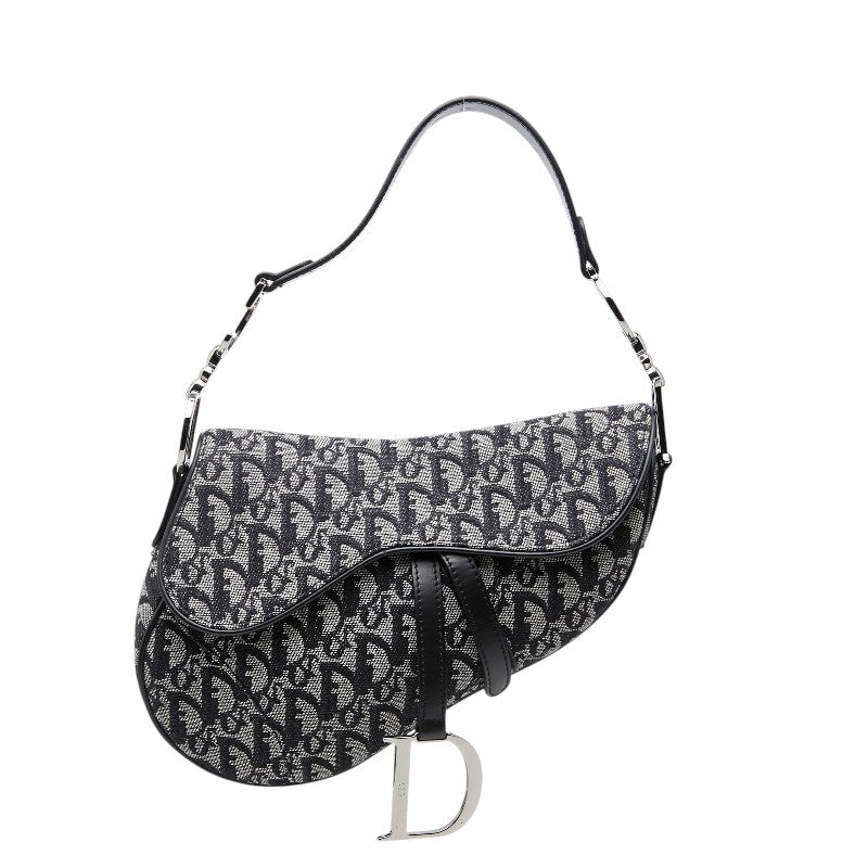 ディオール トロッター サドルバッグ ハンドバッグ ブラック キャンバス レザー レディース Dior 【中古】