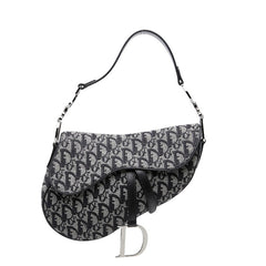 ディオール トロッター サドルバッグ ハンドバッグ ブラック キャンバス レザー レディース Dior 【中古】