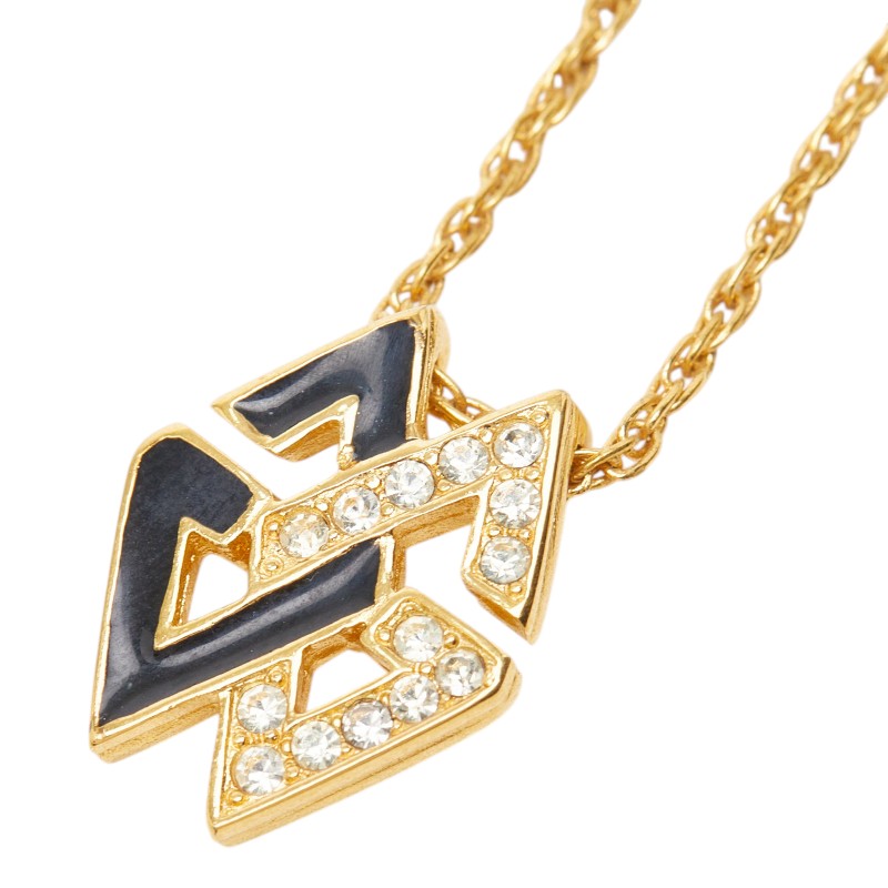 ジバンシー ロゴ ネックレス ゴールド ブラック メッキ ラインストーン レディース Givenchy 【中古】