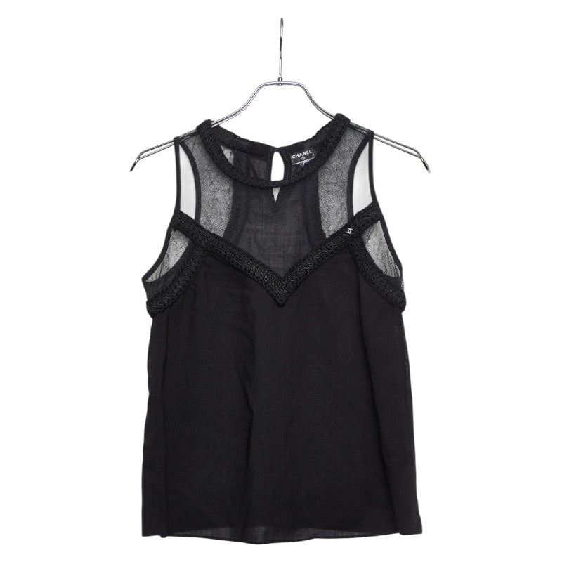 シャネル ココマーク メッシュ トップス ノースリーブ ブラック ラインストーン レディース CHANEL 【中古】