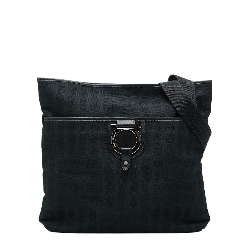 サルヴァトーレフェラガモ ガンチーニ ショルダーバッグ AU21 B002 ブラック キャンバス レザー レディース Salvatore Ferragamo 【中古】