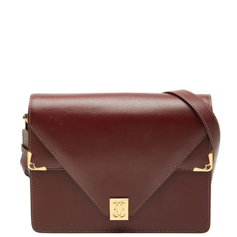 カルティエ マストライン 斜め掛け フラップショルダーバッグ ワインレッド レザー レディース CARTIER 【中古】