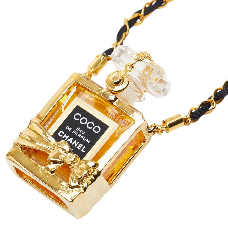 シャネル COCO EAU DE PARFUM ココ オードゥ パルファム 香水 チェーン ネックレス ゴールド クリア ブラック メッキ ナイロン レディース CHANEL 【中古】
