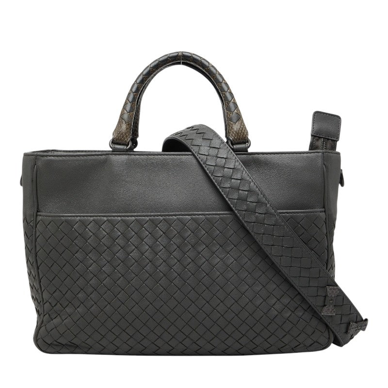 ボッテガヴェネタ イントレチャート ハンドバッグ ショルダーバッグ 2WAY グレー レザー パイソン レディース BOTTEGAVENETA 【中古】