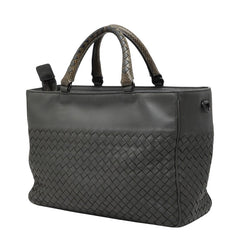 ボッテガヴェネタ イントレチャート ハンドバッグ ショルダーバッグ 2WAY グレー レザー パイソン レディース BOTTEGAVENETA 中古