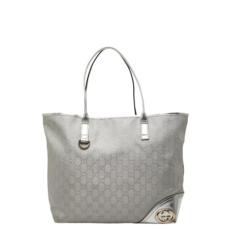 グッチ GGキャンバス ニューブリット トートバッグ ショルダーバッグ 169945 シルバー キャンバス レザー レディース GUCCI 【中古】