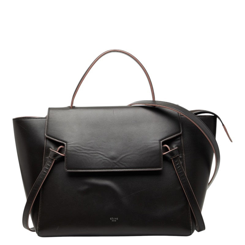セリーヌ ベルトバッグ ハンドバッグ ショルダーバッグ 2WAY ダークブラウン ピンク レザー レディース CELINE 【中古】
