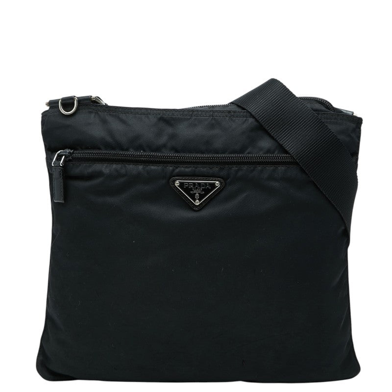 プラダ テスート 三角ロゴプレート 斜め掛け ショルダーバッグ ブラック ナイロン レディース PRADA 【中古】
